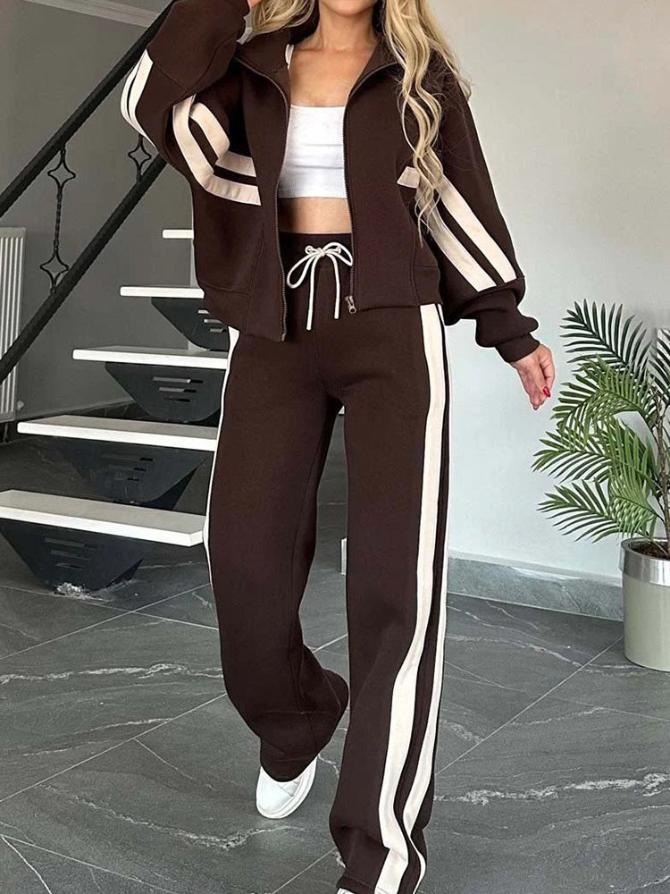 Diana Marsico™ Dámská proužkovaná bunda na zip a volnočasové kalhoty – 2dílná souprava