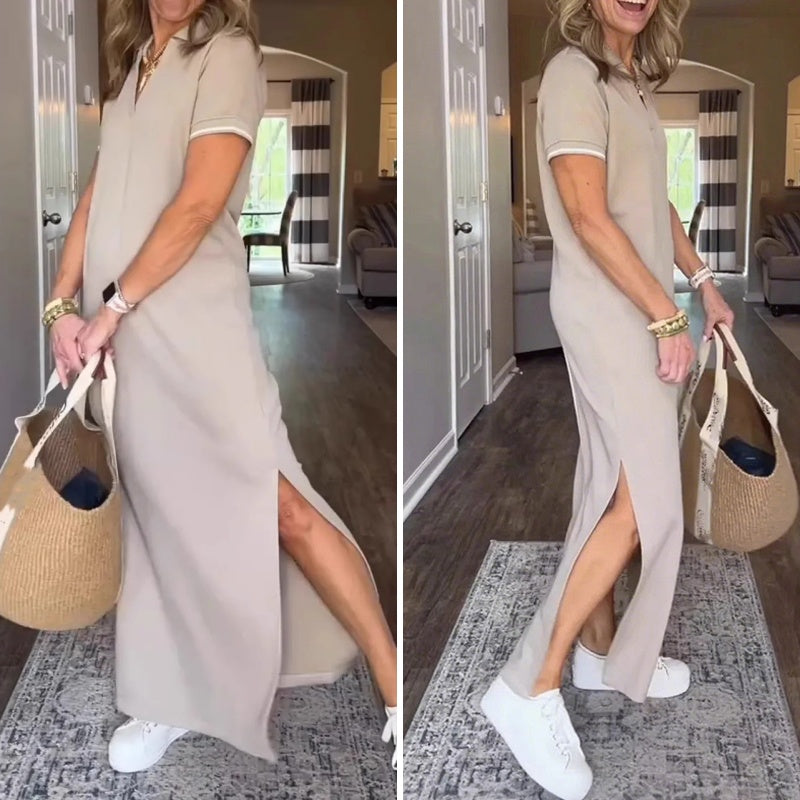 Fatima Papaleo™ Dámské dlouhé ležérní šaty s rozparkem na klopě