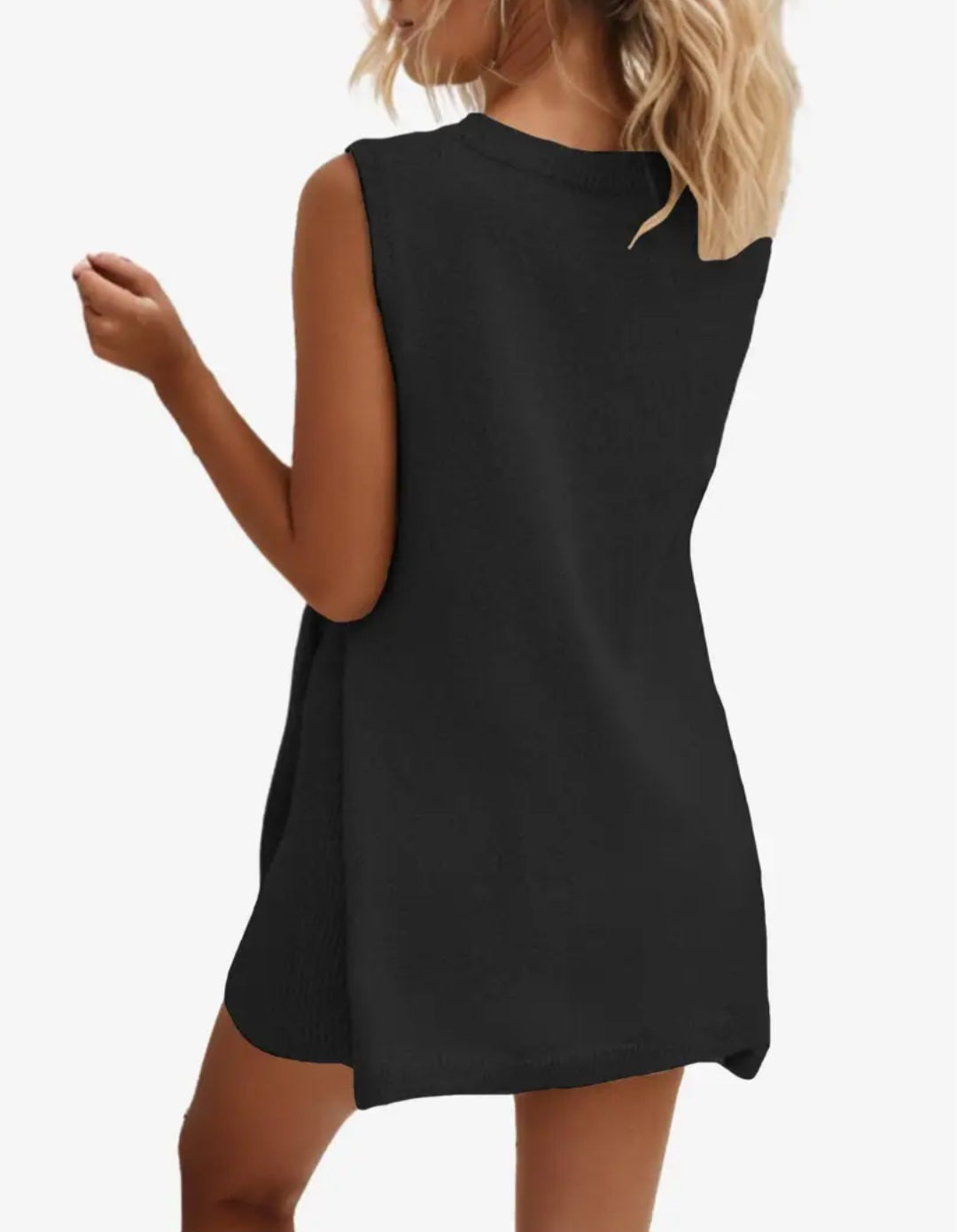 Vanessa Lucidi™ Volná ležérní vesta šortky s kulatým výstřihem pletený kostým