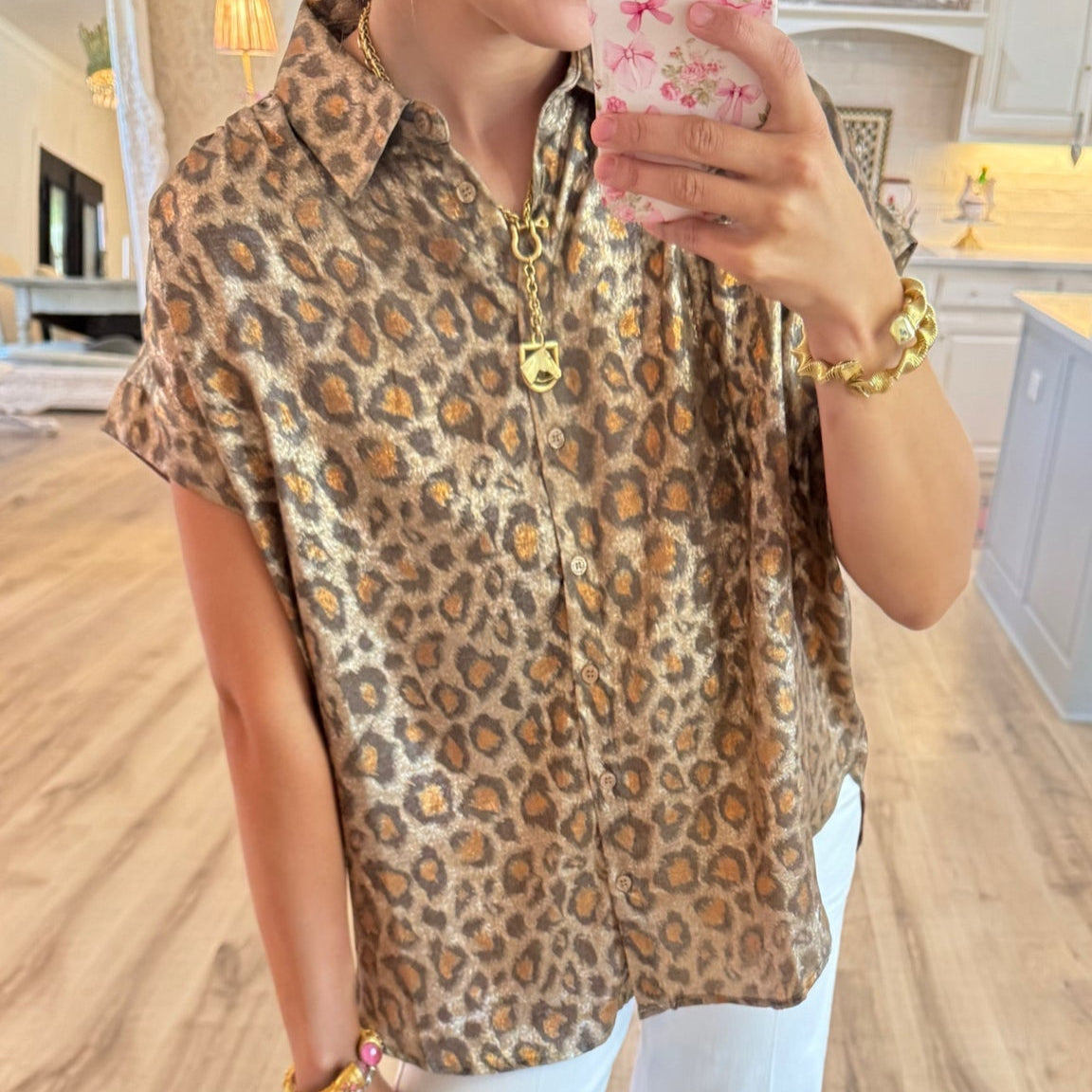 Zama Mazzo™ Ležérní halenka s leopardím potiskem a knoflíky