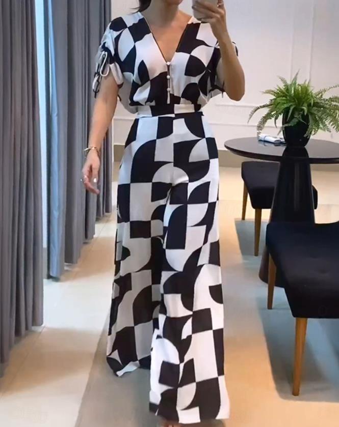 Ave Ajello™ Dámská kombinéza s geometrickým potiskem a širokým výstřihem do V