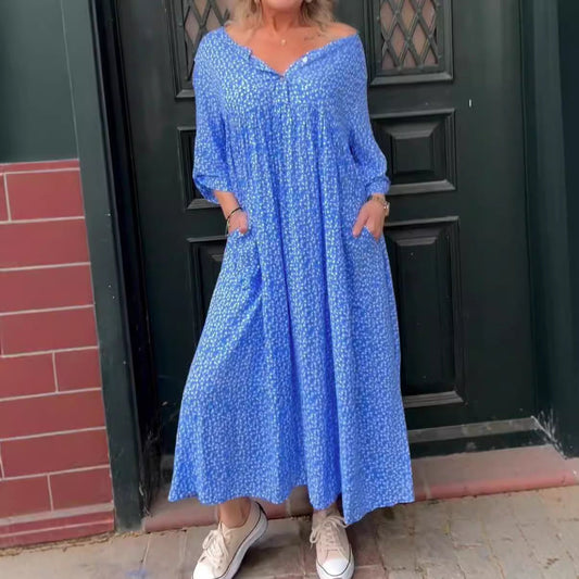 Ave Franco™ Dámské šaty s knoflíkovým zapínáním, 3/4 rukávy a puntíkovaným vzorem