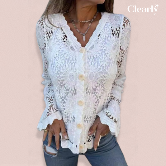 Veriana Tanzi™ Elegantní halenka s dlouhým rukávem, výstřihem do V a krajkou