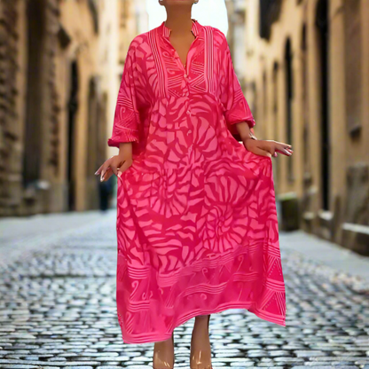 Caterina Tarro™ Dámské volné šaty s potištěným výstřihem do V