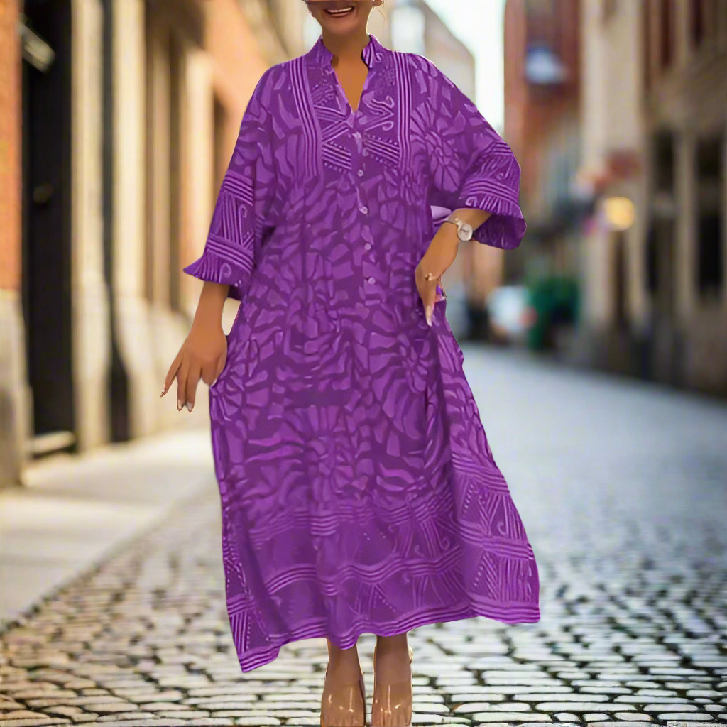 Caterina Tarro™ Dámské volné šaty s potištěným výstřihem do V