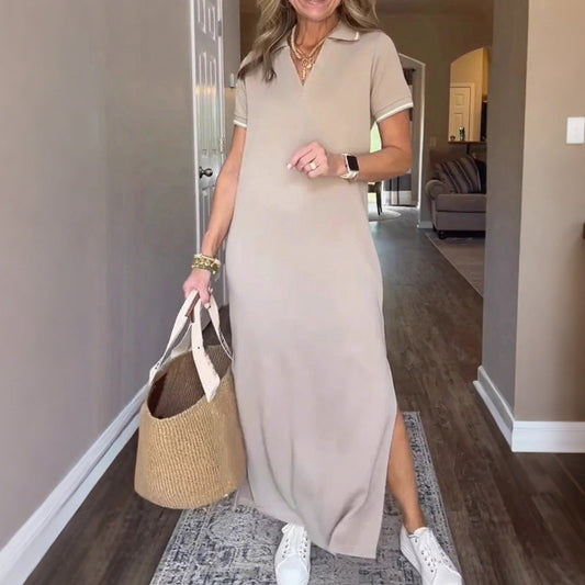 Fatima Papaleo™ Dámské dlouhé ležérní šaty s rozparkem na klopě