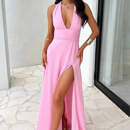 Linda Mitri™ Elegantní dlouhé šaty za krk s výrazným výstřihem