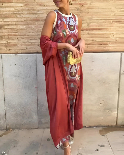 Maruta Fabrizi™ Dámské bezrukávové maxi šaty a přehoz