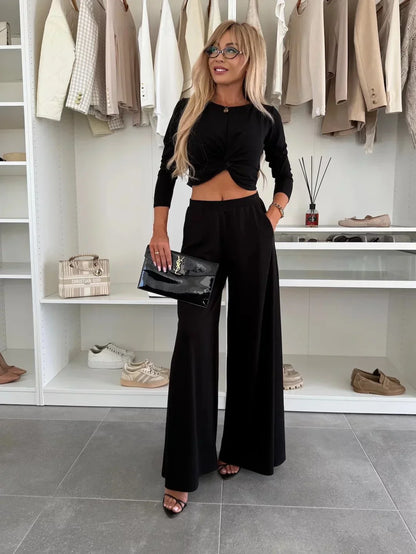 Michela Farina™ Crop Top Set - kulatý výstřih a elastický pas