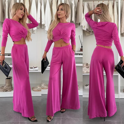 Michela Farina™ Crop Top Set - kulatý výstřih a elastický pas