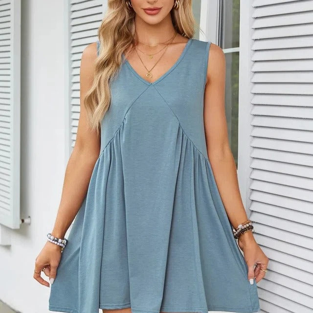 Monica Verno™ Dámská vesta bez rukávů s výstřihem do V Volné skládané šaty