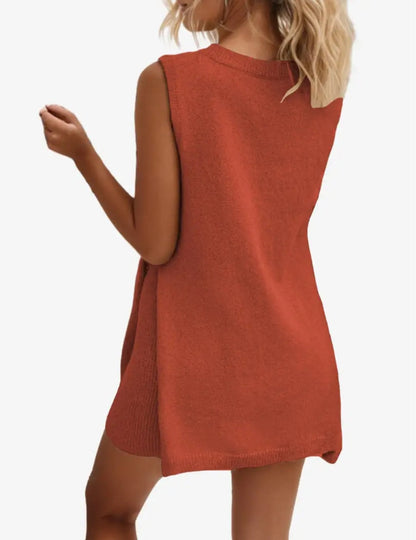 Vanessa Lucidi™ Volná ležérní vesta šortky s kulatým výstřihem pletený kostým