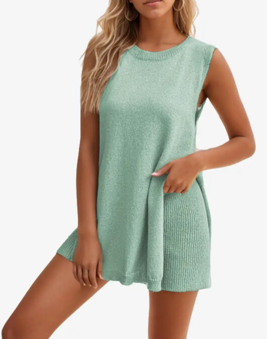 Vanessa Lucidi™ Volná ležérní vesta šortky s kulatým výstřihem pletený kostým