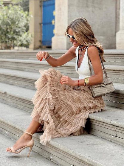 Zama Marcella™ Dámská vícevrstvá tylová midi sukně