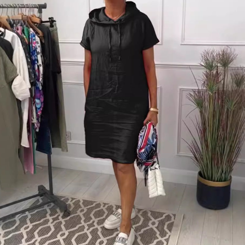 Zarina Scalone™ Dámské volné ležérní pevné šaty se šňůrkou a kapucí