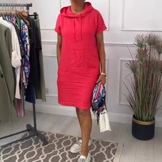 Zarina Scalone™ Dámské volné ležérní pevné šaty se šňůrkou a kapucí